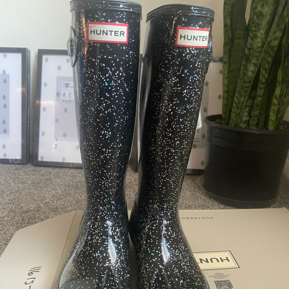 HUNTER ORIGINAL KIDS GIANT BLACK GLITTER BOOTS